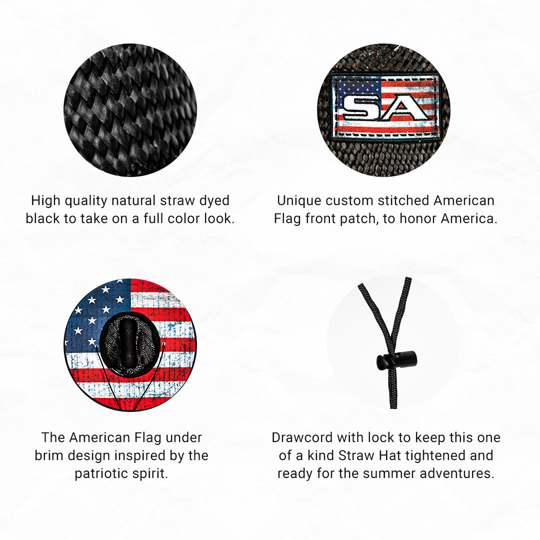 SA Company Under Brim Straw Hat | Blackout American Flag 2.0 | UPF 50