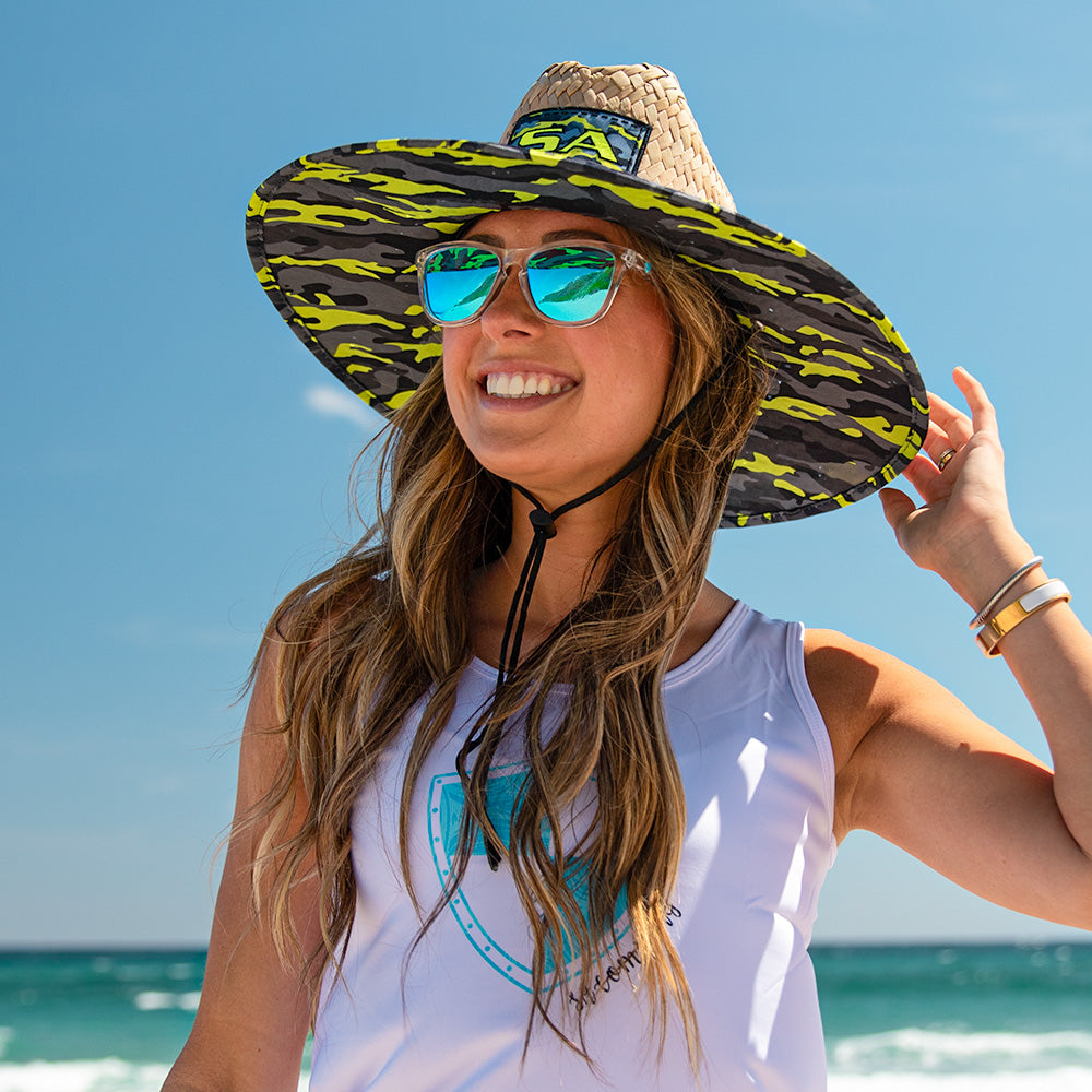 WAVERUNNER Beach Straw Hat for Adults or Kids - Wide Brim Sun Hat