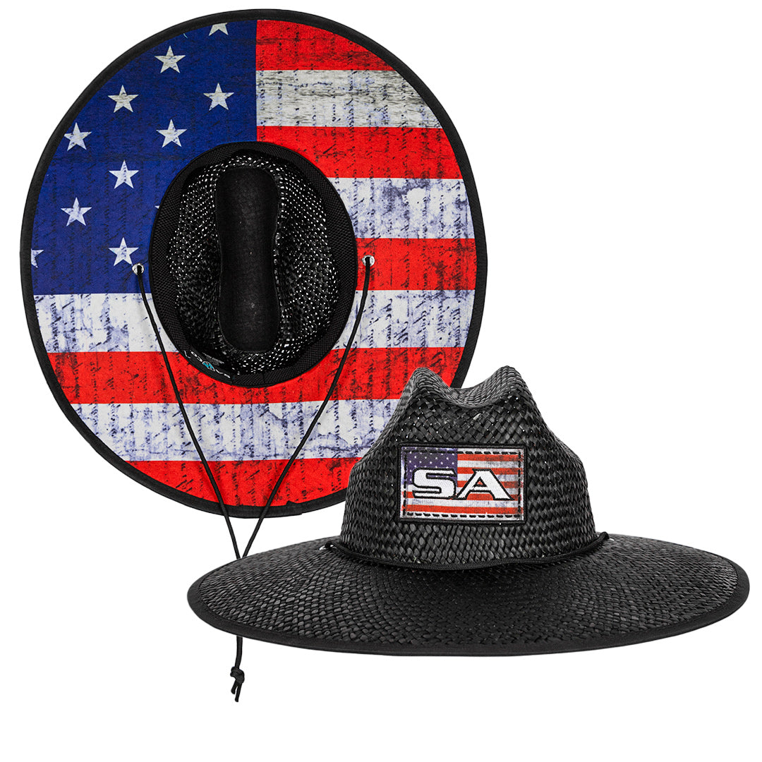 SA Company Limited Edition Under Brim Straw Hat | American Flag 2.0 | Black |UPF 50