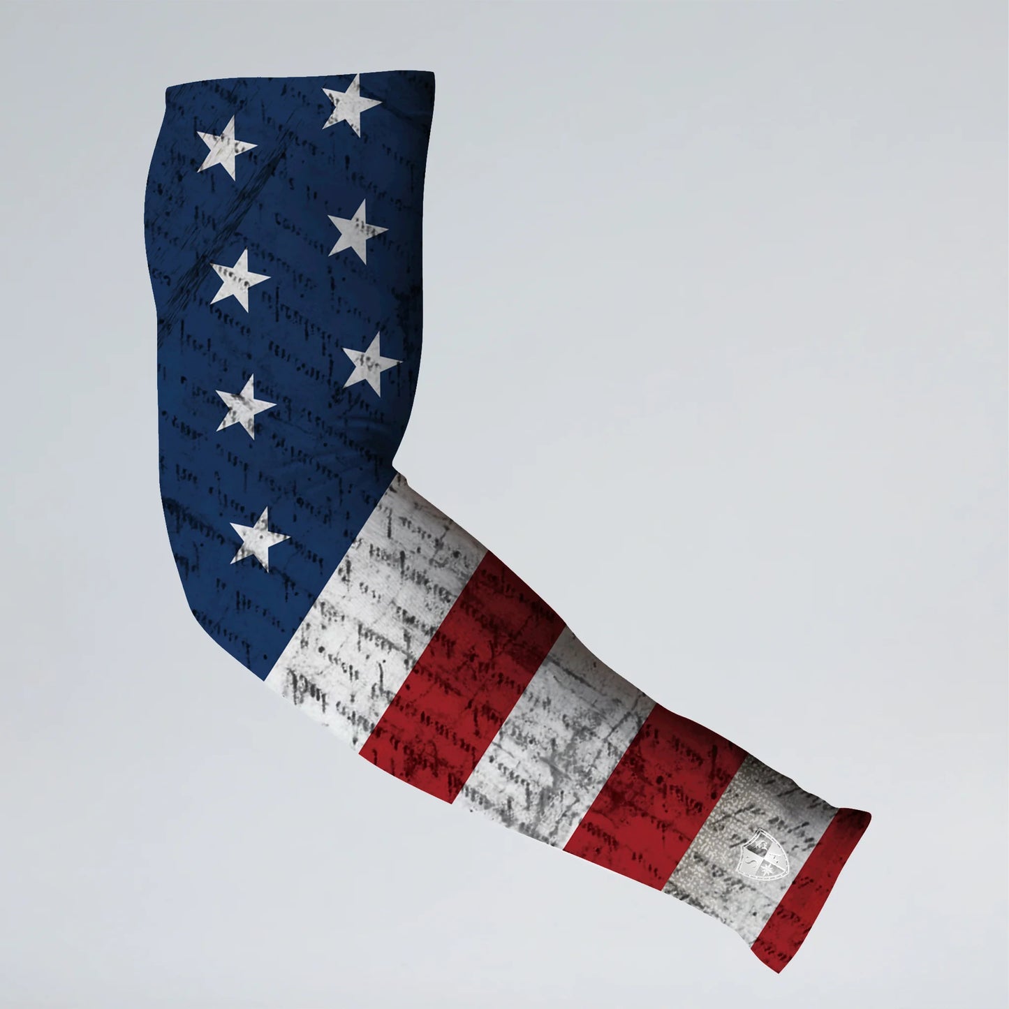 Golf club head cover with American flag design on a gray background