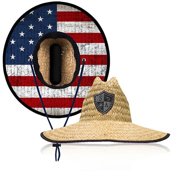 SA Company Kids Under Brim Straw Hat | American Flag with Embroidered Logo | Straw Hats For Men & Women | SA Fishing