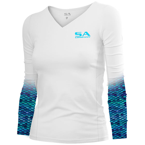 SA Company Women's Performance Long Sleeve Shirt | White | Mermaid Scales | Size Small