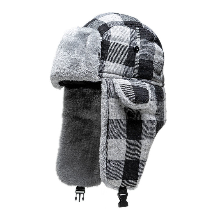 Lumberjack trapper cap made of genuine Harris Tweed wool and faux fur Size  58 cm Color Gray houndstooth