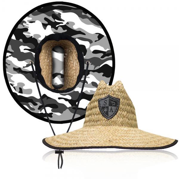 SA Company Kids Under Brim Straw Hat | Snow Military Camo with Embroidered Logo | Straw Hats For Men & Women | SA Fishing