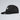 Black baseball cap with a small logo on a light gray background