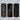 Three kids fleece neck gaiters in grey camo, blackout flag and black on a light gray background