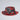 Red and gray camouflage bucket hat with a logo on a light gray background