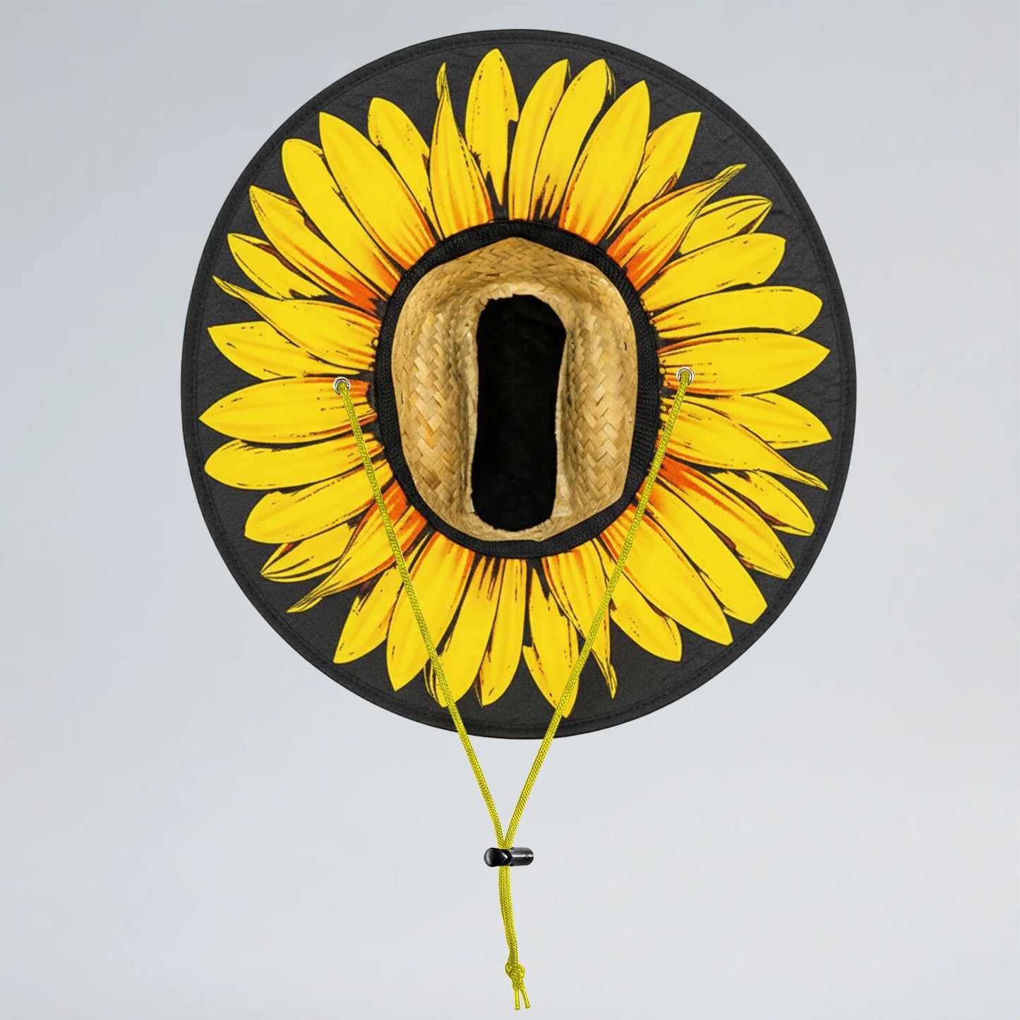 Decorative item with a sunflower design on a black background