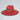 Red straw hat with a black brim and 'SA' logo on a light gray background
