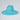 Turquoise wide-brimmed hat with a logo on a light gray background
