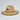 Straw hat with a logo on a light gray background