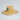 Straw hat with colorful band and logo on a light gray background