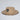 Beige boonie hat with camouflage brim and logo on a light gray background