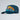 Blue cap with mountain and sun design on a light gray background
