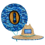 Under Brim Straw Hat | Aqua Blue Military Camo