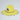 Yellow straw hat with colorful band and logo on a light gray background