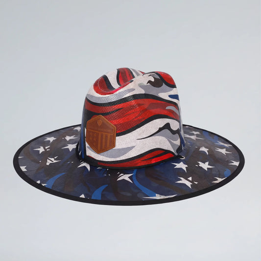 Colorful hat with abstract design on a gray background