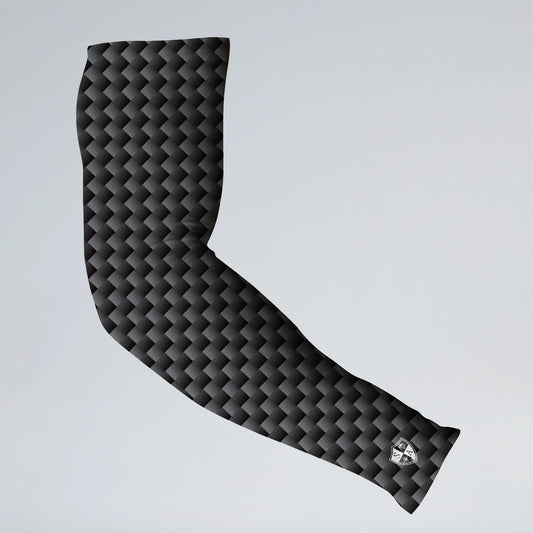 Black textured arm sleeve on a light gray background