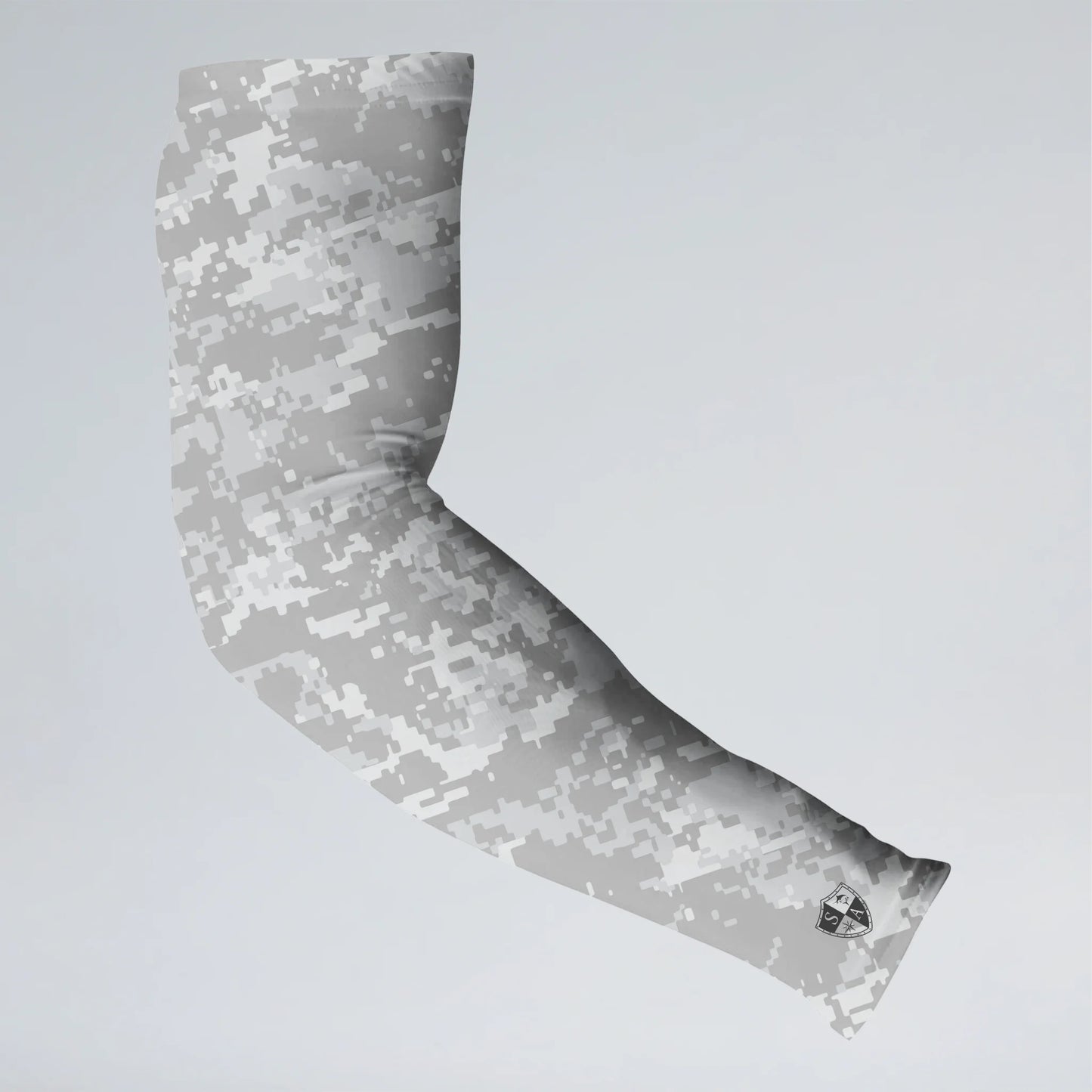 Digital camouflage arm sleeve on a light gray background