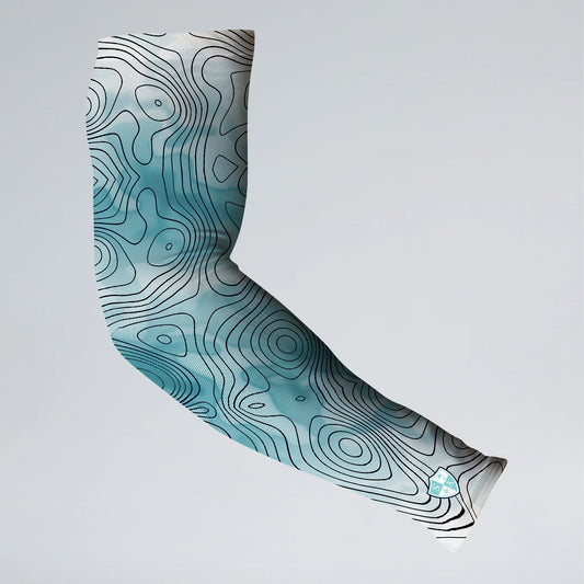 Arm sleeve with topographic pattern on a light gray background