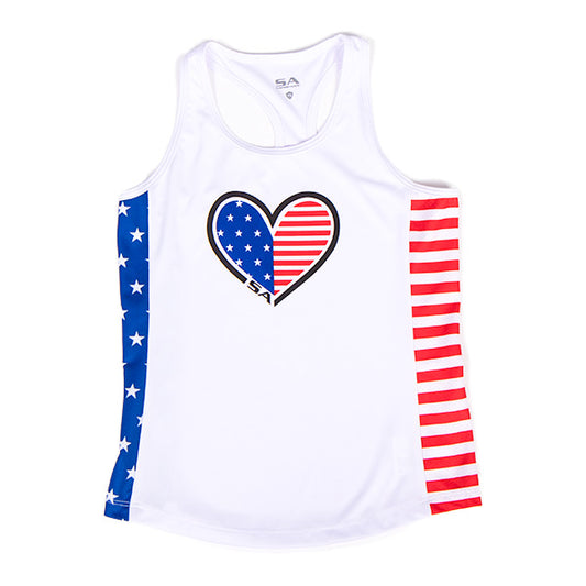 Girls Active Tank | White | Stars Pinstripe
