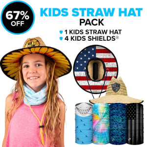 KIDS STRAW HAT PACK: 1 HAT & 4 KIDS FACE SHIELDS ® | PICK YOUR PACK: undefined