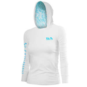 Women's Hooded Performance Long Sleeve Shirt | White | Tidal Waves﻿: undefined