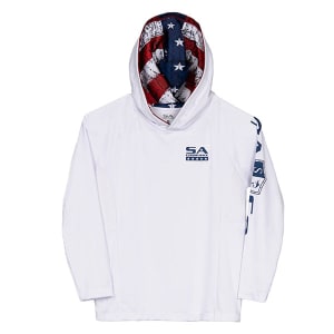 Kids Hooded Performance Long Sleeve Shirt | White | Inner Hood American Flag: undefined