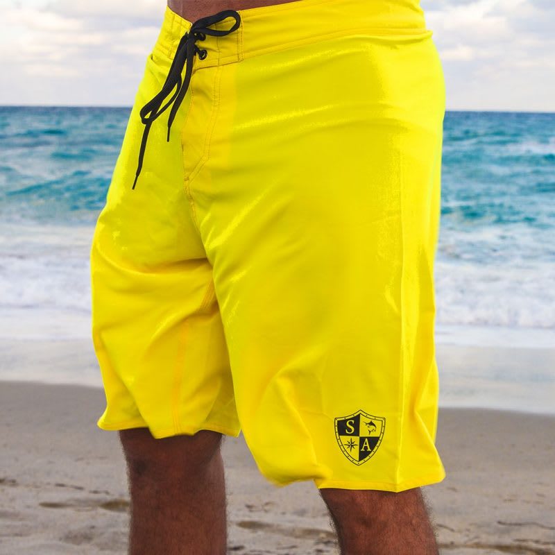 Board Shorts Solid Neon Yellow Black SA Shield SA Company