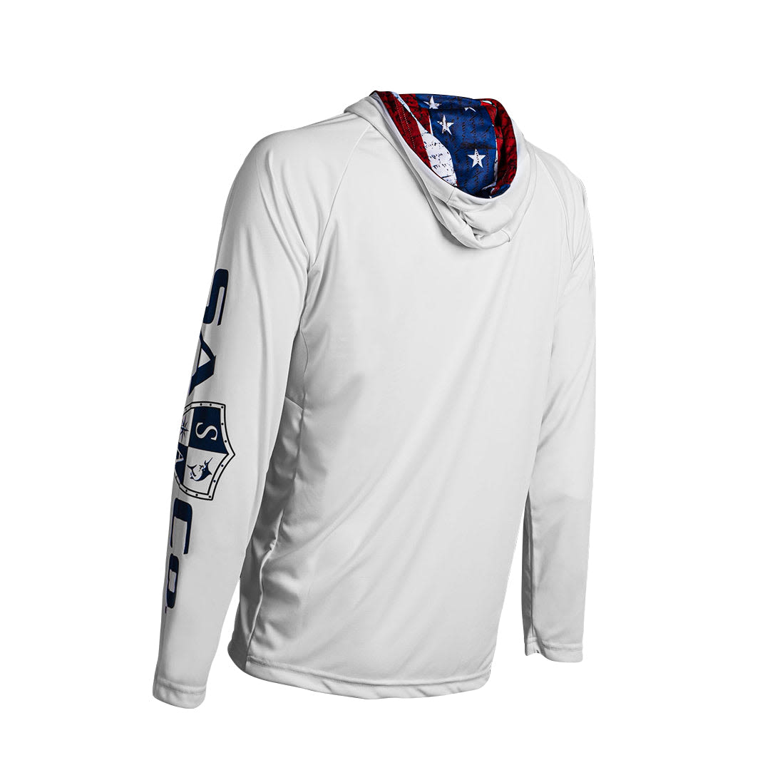 White long sleeve shirt with hood outlet