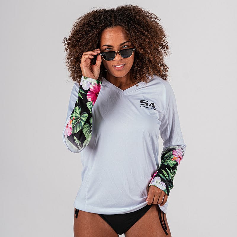 Women s Performance Long Sleeve Shirt White Hawaiian SA Company